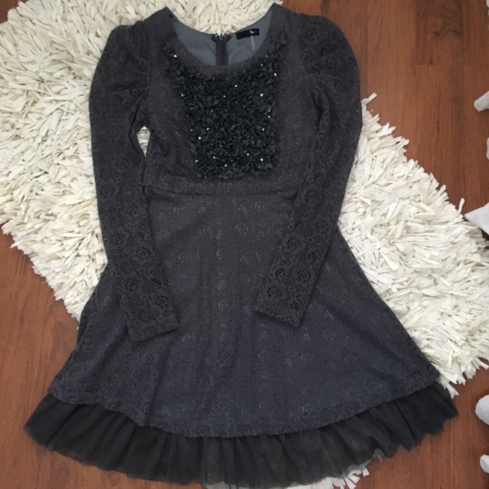 Gray Crochet Sleeve Dress